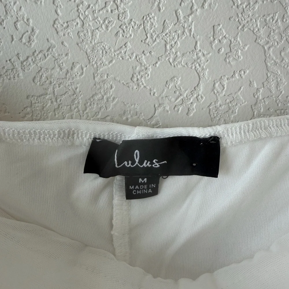 Lulu's White Mesh Pearl Strapless Crop Top - Picture 3 of 4